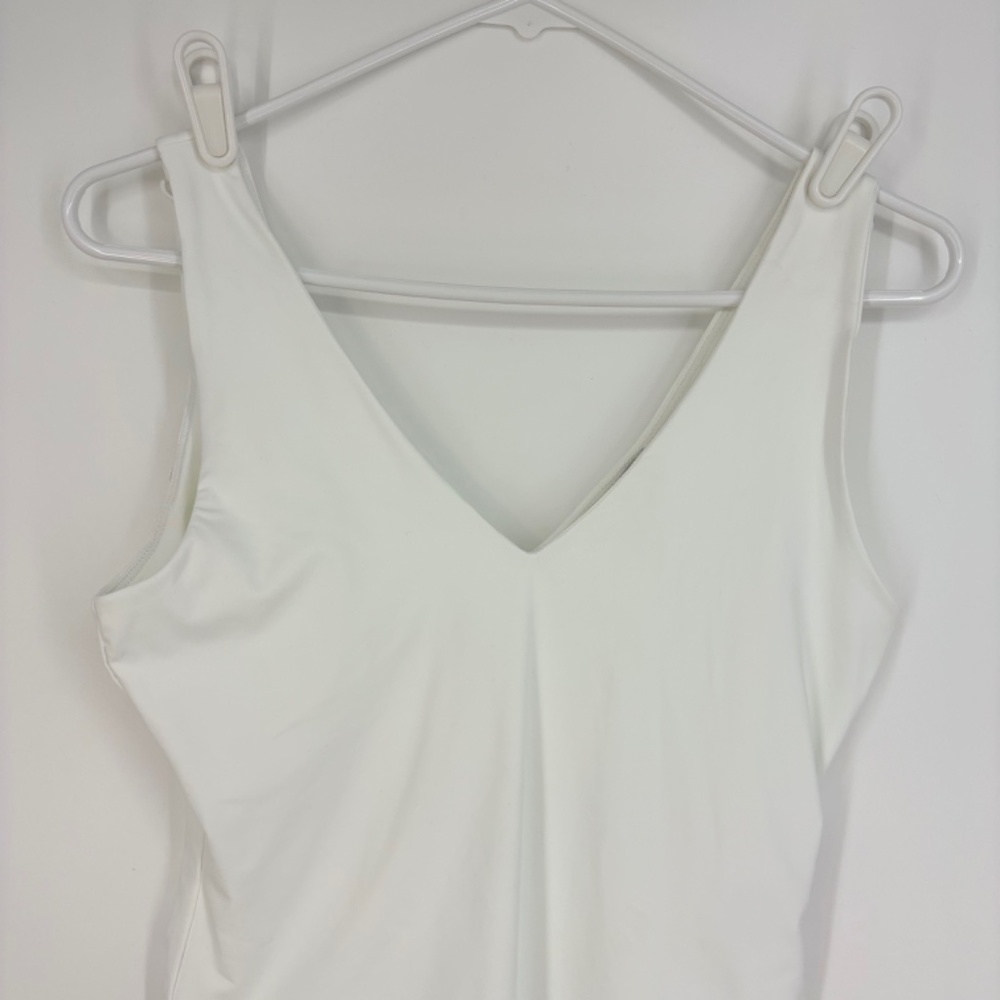 And Now This Womens Medium Tank Bodysuit V-Neck White Double Layer Knit Fabric - Picture 3 of 10